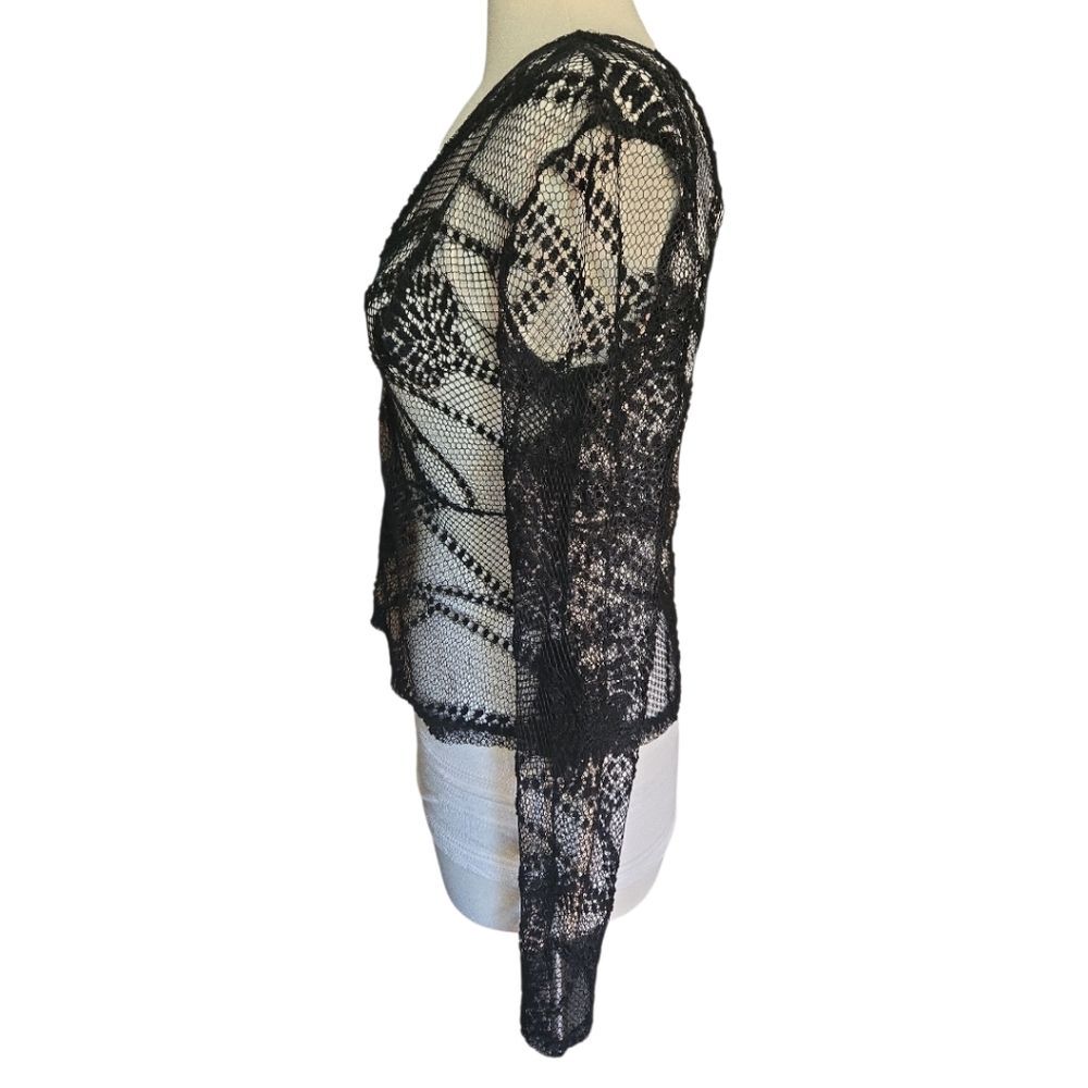 Silence + Noise Black Mesh Plunging Neckline Top - M - Picture 5 of 9